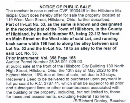 Notice of Public Sale